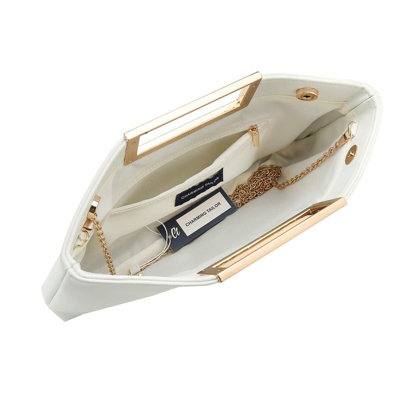 CHARMING TAILOR Fashion PU Leather Handbag Stylish Women Convertible Clutch Purse (White) - Image 5