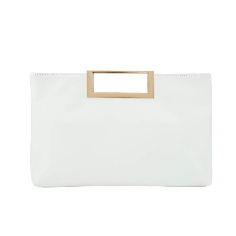 CHARMING TAILOR Fashion PU Leather Handbag Stylish Women Convertible Clutch Purse (White) - Image 1
