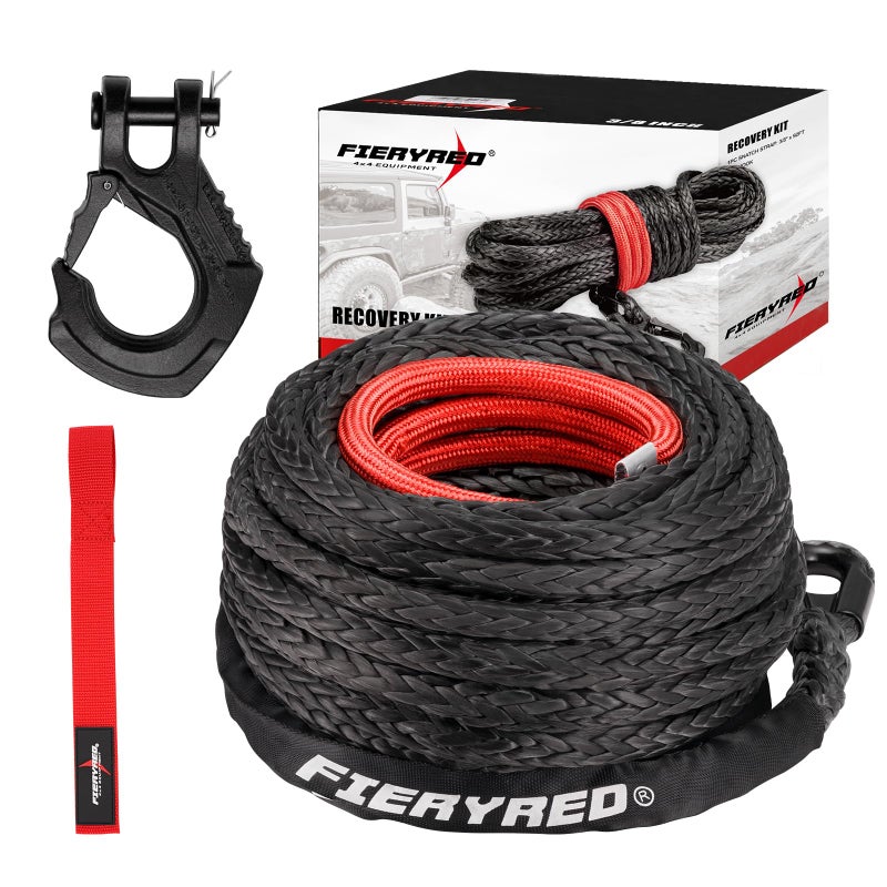 FIERYRED 38inch 92FT 23809 LBS Synthetic Winch Rope Cable Kit with Forged Hook and Strap Winch Line Replacement for 1200016000LBS Winch 4WD OffRoad Vehicle Jeep Truck SUV