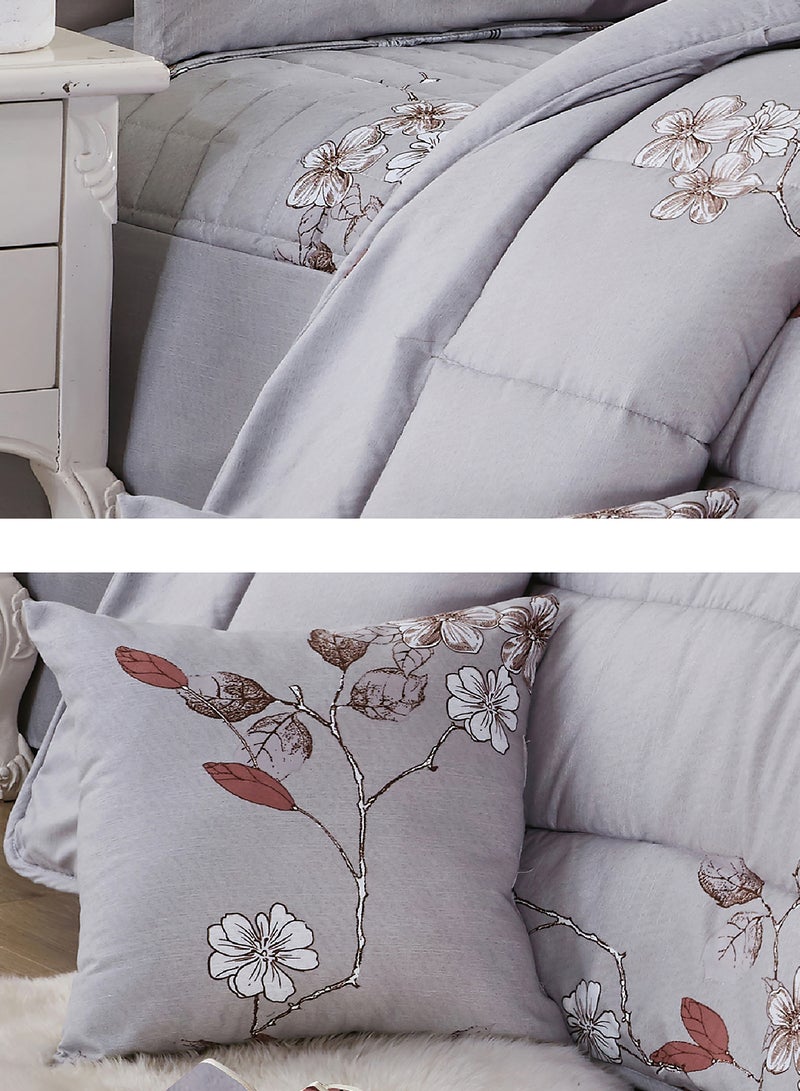 Moon Bed In A Bag Medium Filling King Size Comforter Set, 10 Pcs Floral Bedding Set Size 220 X 240 Cm with Comforter, Quilted Bed Skirt, Pillowcases, Cushion & Bedroom Slipper, Multicolor  - Image 3