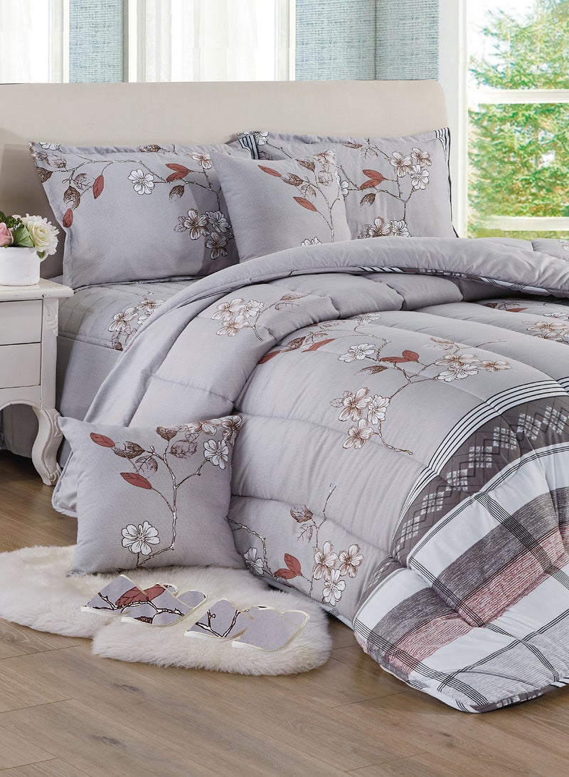 Moon Bed In A Bag Medium Filling King Size Comforter Set, 10 Pcs Floral Bedding Set Size 220 X 240 Cm with Comforter, Quilted Bed Skirt, Pillowcases, Cushion & Bedroom Slipper, Multicolor  - Image 1
