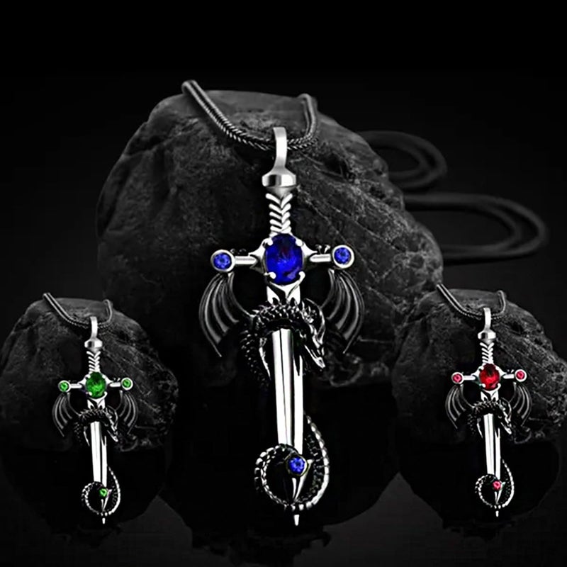 Futimely Gothic Sword Cross Pendant Necklace - Vintage Dragon Wrapped Sword Zircon Pendant - Punk, Dark Gothic Jewelry for Men & Women (Red) - Image 4