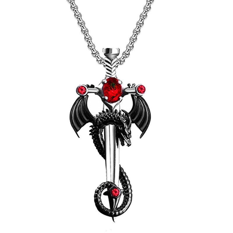 Futimely Gothic Sword Cross Pendant Necklace - Vintage Dragon Wrapped Sword Zircon Pendant - Punk, Dark Gothic Jewelry for Men & Women (Red) - Image 1