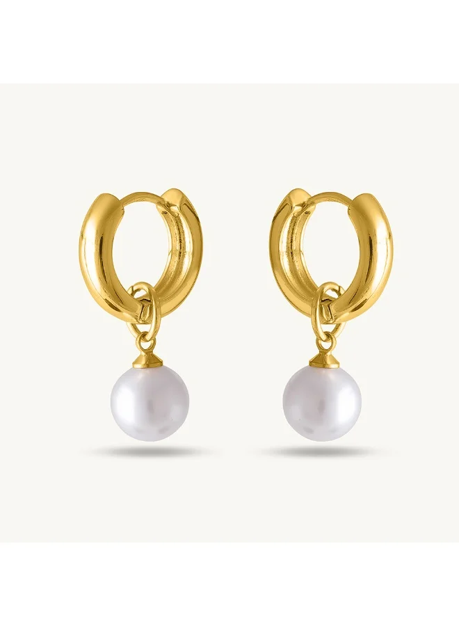 بالموناس PALMONAS 18k Gold Tone Plated Medium Pearl Drop Hoop Earrings
 for Women