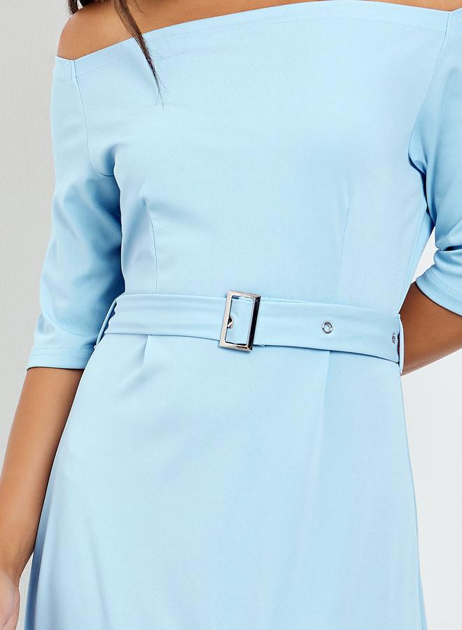 ستايلي فستان طويل بأكتاف مكشوفة مع حزام - Image 4