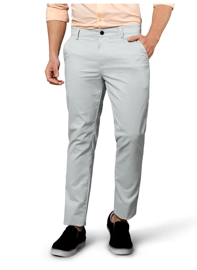 بيونغ BEYOUNG Men's Regular Soild Casual Silvery White Chinos for Men