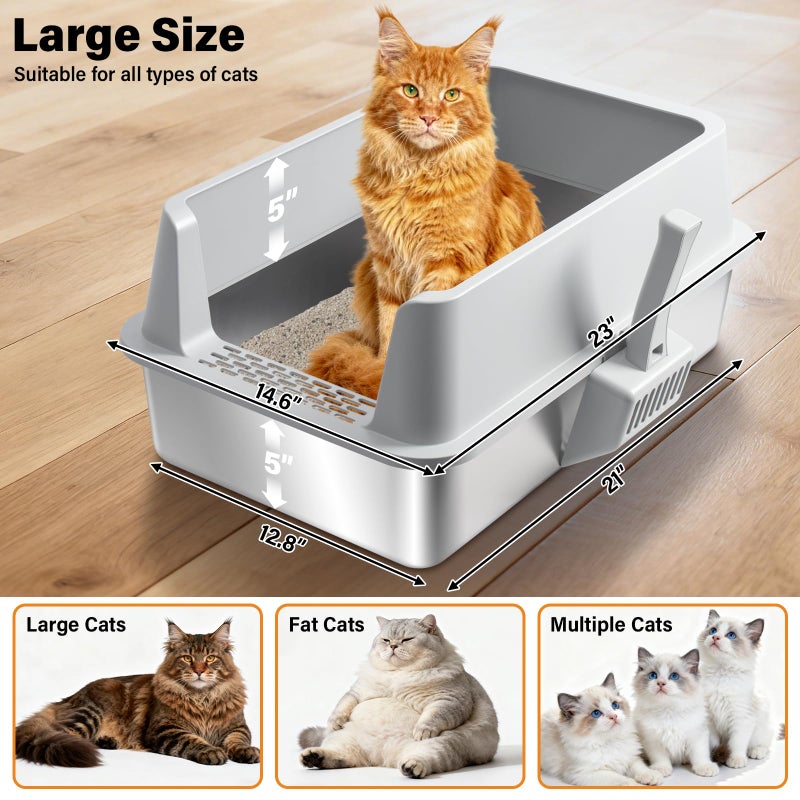 Exovyn 2 Pack Stainless Steel Litter Box,XL Metal Cat Litter Box with Lid High Sides,Extra Large Litter Box for Big Cats,Odor-Resistant, Scratch-Proof, Easy to Clean,Scoop &Mat Included - Image 2