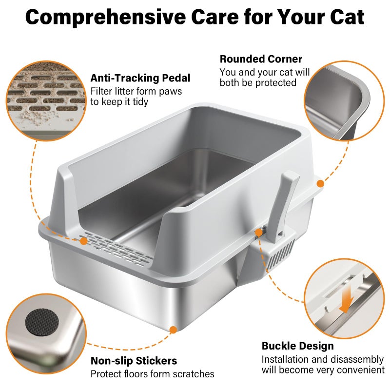 Exovyn 2 Pack Stainless Steel Litter Box,XL Metal Cat Litter Box with Lid High Sides,Extra Large Litter Box for Big Cats,Odor-Resistant, Scratch-Proof, Easy to Clean,Scoop &Mat Included - Image 4
