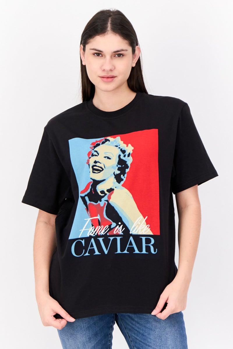 Marilyn Monroe Women Crew Neck Short Sleeve Graphic Print T-Shirt, Black - Image 1