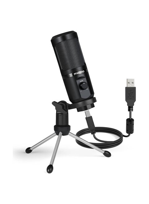 MAONO AU-PM461TR USB Condenser Unidirectional Mic for PC and Singing, Recording Microphone with Mic Gain for Gaming, Podcast, Studio, Vlogging (Black)