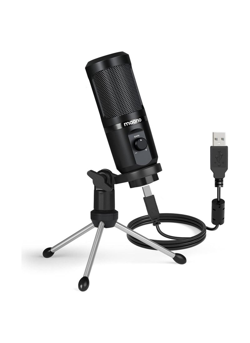 Maono - MAONO AU-PM461TR USB Condenser Unidirectional Mic for PC and Singing, Recording Microphone with Mic Gain for Gaming, Podcast, Studio, Vlogging (Black) - Image 1