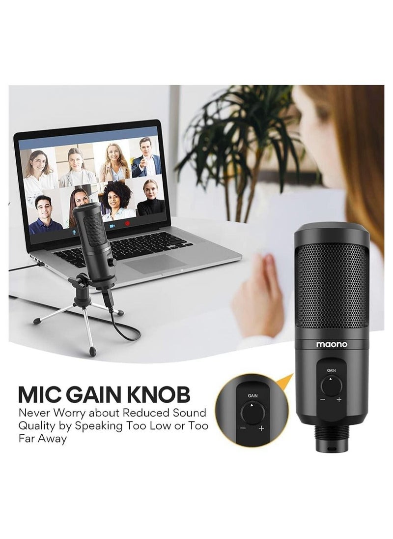 Maono - MAONO AU-PM461TR USB Condenser Unidirectional Mic for PC and Singing, Recording Microphone with Mic Gain for Gaming, Podcast, Studio, Vlogging (Black) - Image 1