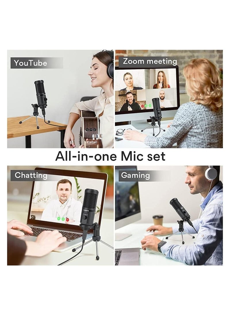 Maono - MAONO AU-PM461TR USB Condenser Unidirectional Mic for PC and Singing, Recording Microphone with Mic Gain for Gaming, Podcast, Studio, Vlogging (Black) - Image 1