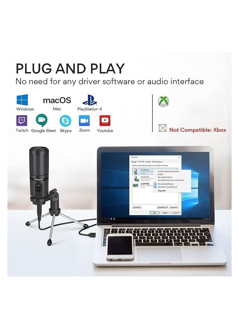 Maono - MAONO AU-PM461TR USB Condenser Unidirectional Mic for PC and Singing, Recording Microphone with Mic Gain for Gaming, Podcast, Studio, Vlogging (Black) - Image 1
