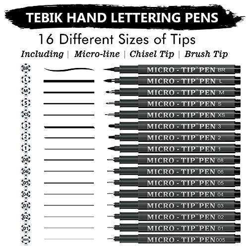 Tebik 16 Pack Calligraphy Pens, Hand Lettering Pens, Brush Markers Black Ink for Beginners Writing, Lettering, Journaling, Art Drawing, Signature, Illustrations and Office School Supplies - Image 2