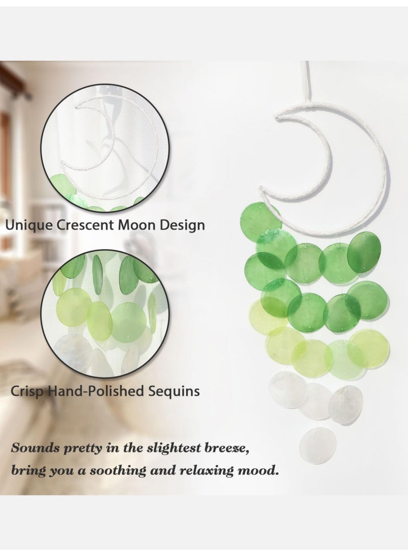 بي إس أجراس رياح كابيز الفريدة | ماسك أحلام قمري صغير جميل للخارج | شلالات يدوية الصنع ذات صوت مهدئ | أجراس رياح معلقة على الشاطئ والساحل والمحيط | لحديقة الفناء الصيفية (أخضر) - Image 3