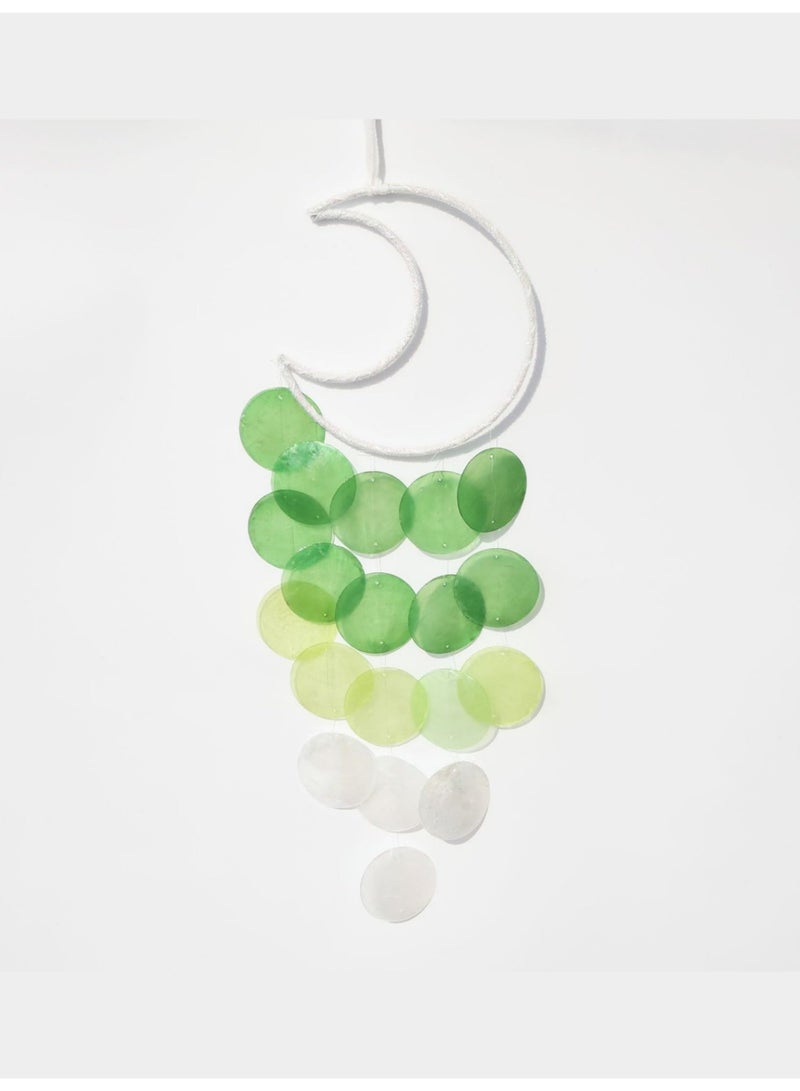 بي إس أجراس رياح كابيز الفريدة | ماسك أحلام قمري صغير جميل للخارج | شلالات يدوية الصنع ذات صوت مهدئ | أجراس رياح معلقة على الشاطئ والساحل والمحيط | لحديقة الفناء الصيفية (أخضر) - Image 1