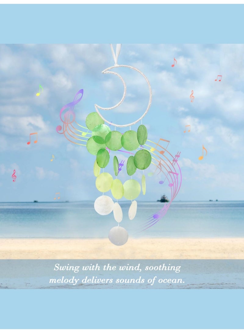 بي إس أجراس رياح كابيز الفريدة | ماسك أحلام قمري صغير جميل للخارج | شلالات يدوية الصنع ذات صوت مهدئ | أجراس رياح معلقة على الشاطئ والساحل والمحيط | لحديقة الفناء الصيفية (أخضر) - Image 5