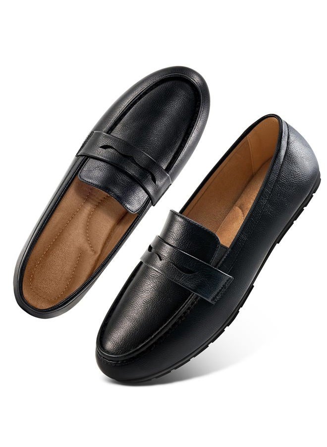 Ecetana Womens Loafers Slip-on Shoes Comfortable Penny Moccasins Dressy Casual Walking Flats for Work Business, Black, 10