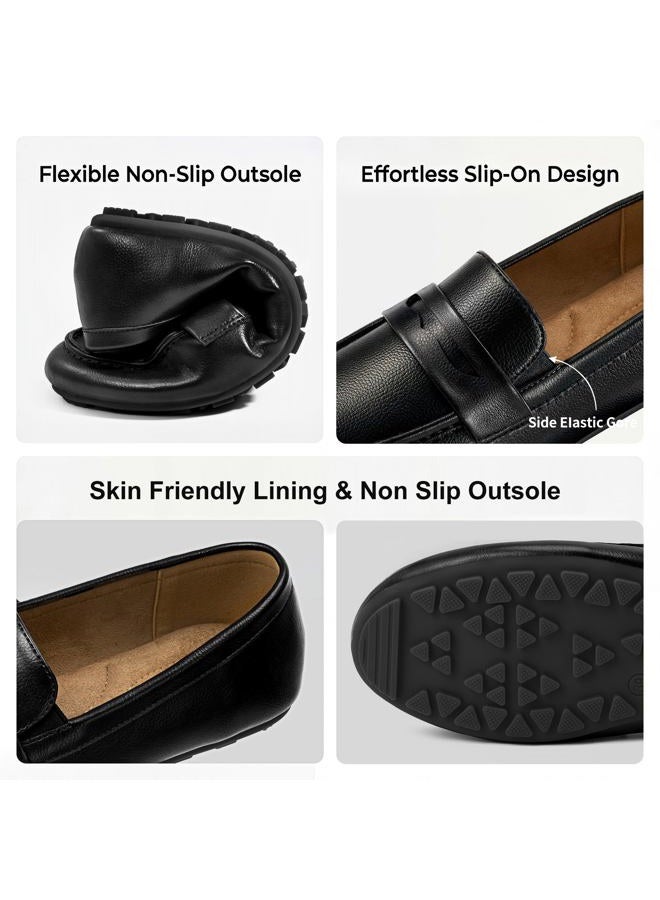 Ecetana Womens Loafers Slip-on Shoes Comfortable Penny Moccasins Dressy Casual Walking Flats for Work Business, Black, 10 - Image 4