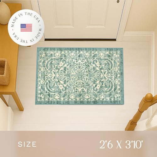 Maples Rugs Pelham Transitional Area Rugs - Made in USA - Washable, Non Slip, Indoor Carpet for Entryway, Foyer, Kitchen, and Bathroom, 2'6 x 3'10, Light Spa - Image 3