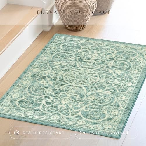 Maples Rugs Pelham Transitional Area Rugs - Made in USA - Washable, Non Slip, Indoor Carpet for Entryway, Foyer, Kitchen, and Bathroom, 2'6 x 3'10, Light Spa - Image 2