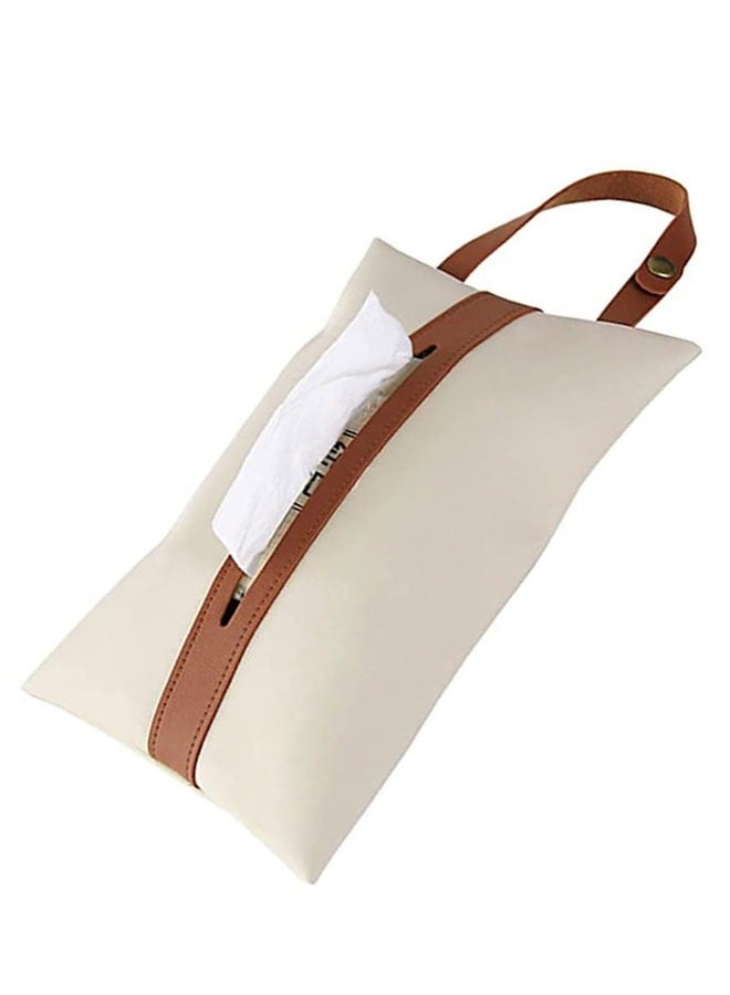 HANGING TISSUE BOX PU LEATHER PORTABLE CAR TISSUE HOLDER CASE, BACKSEAT TISSUE CASE HOLDER FOR CAR OFFICE HOME BATHROOM VANITY COUNTERTOPS DECORATION BEIGE