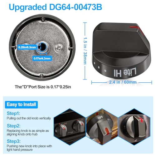 S-Union [Upgraded] DG64-00473B Stove Knobs Black Stainless Steel Compatible with Samsung Gas Range Oven Stove, Top Burner Control Dial Knob, Oven Knob Replacement NX58M6850SG, NX58J7750SG, NX58J5600SG (5pcs) - Image 4