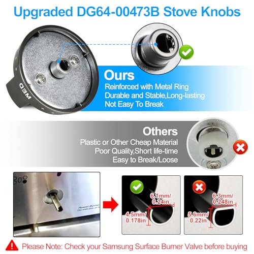 S-Union [Upgraded] DG64-00473B Stove Knobs Black Stainless Steel Compatible with Samsung Gas Range Oven Stove, Top Burner Control Dial Knob, Oven Knob Replacement NX58M6850SG, NX58J7750SG, NX58J5600SG (5pcs) - Image 3