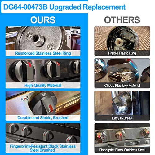 S-Union [Upgraded] DG64-00473B Stove Knobs Black Stainless Steel Compatible with Samsung Gas Range Oven Stove, Top Burner Control Dial Knob, Oven Knob Replacement NX58M6850SG, NX58J7750SG, NX58J5600SG (5pcs) - Image 2