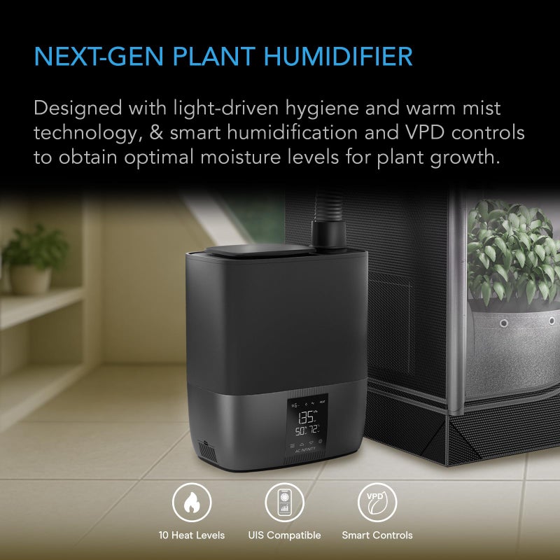AC Infinity CLOUDFORGE T5, Warm Mist Plant Humidifier 9L with VPD Humidity 10-Level Controls, Hot/Cold Vaporizer for All Climates, Continuous Water Purifying, Extendable Targeted Hose for Grow Tents - Image 2