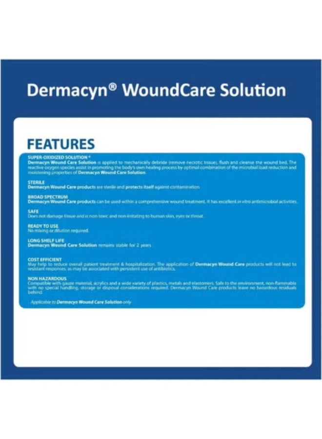DERMACYN Wound Care Solution 500mL - A super oxidized solution for moistening, cleaning and debriding wounds - Ready to use, pH Neutral, Non-irritating - Image 3