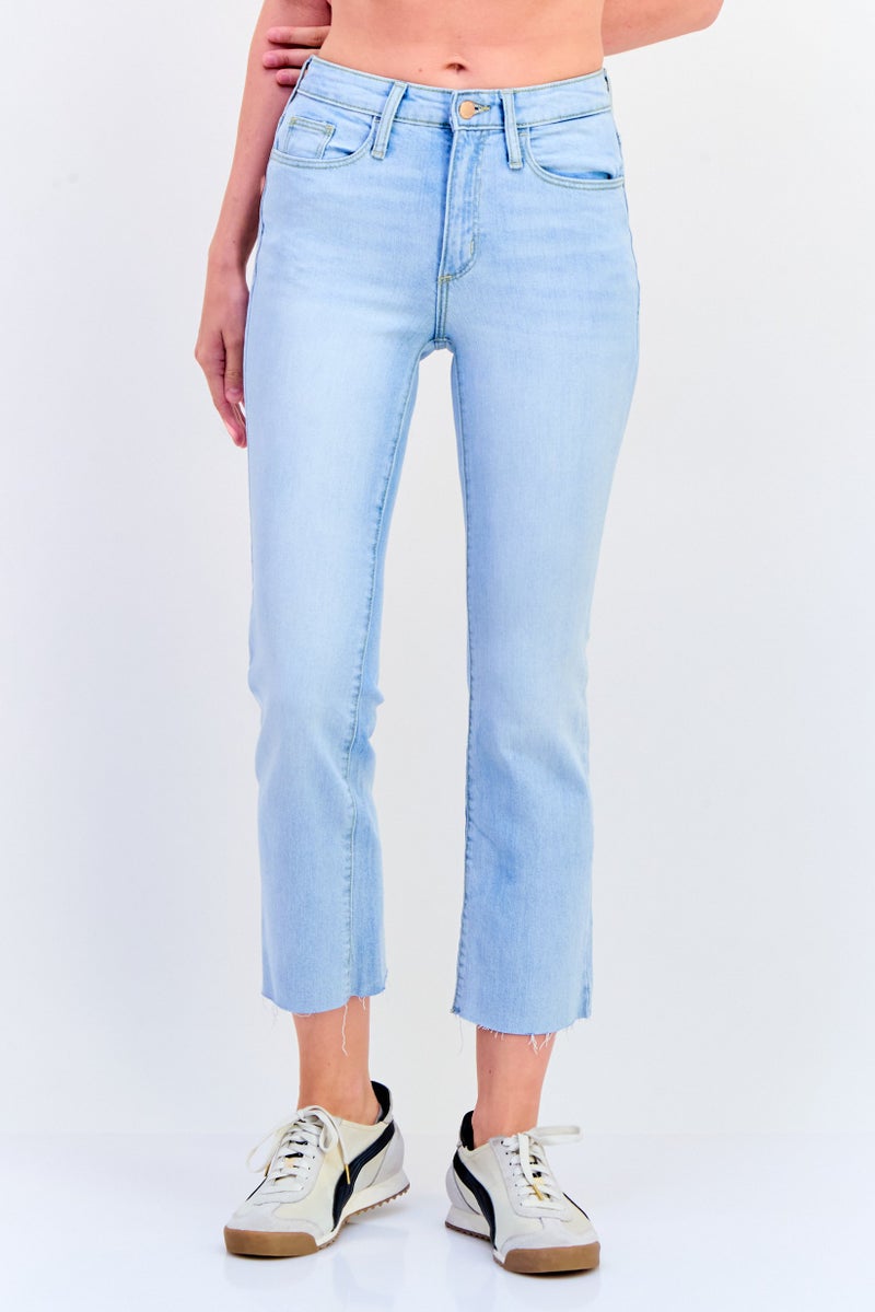 Universal Thread Women Bootcut Fit Washed Regular Length Stretchable Jeans, Light Blue - Image 1