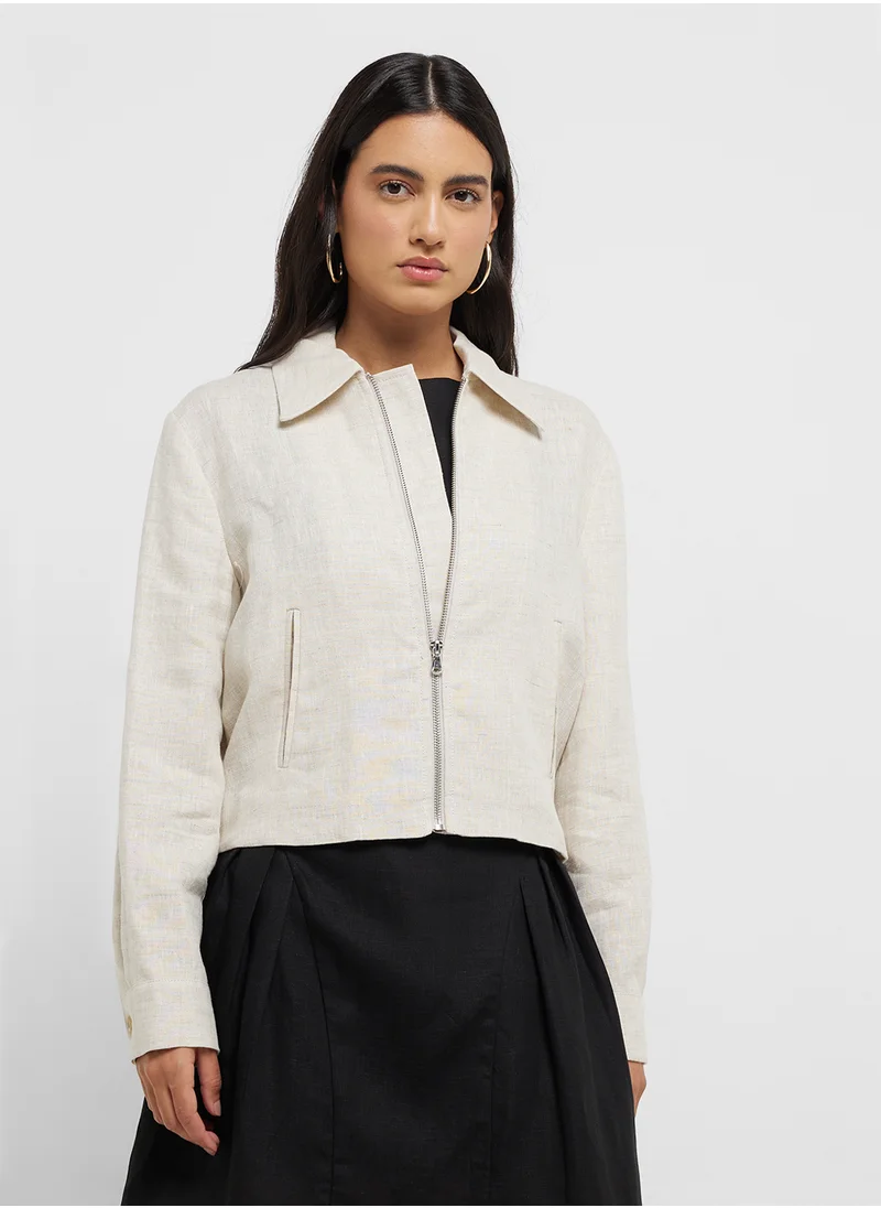 مانجو 100% Linen Jacket With Zip