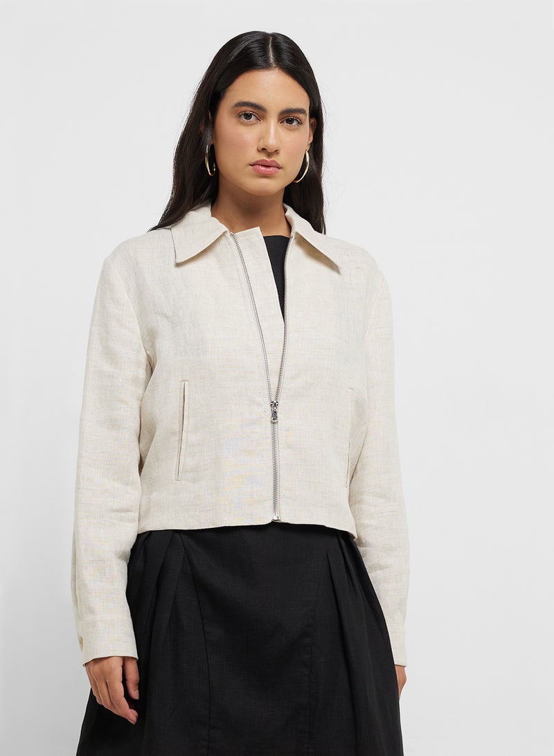 MANGO 100% Linen Jacket With Zip  - Image 1