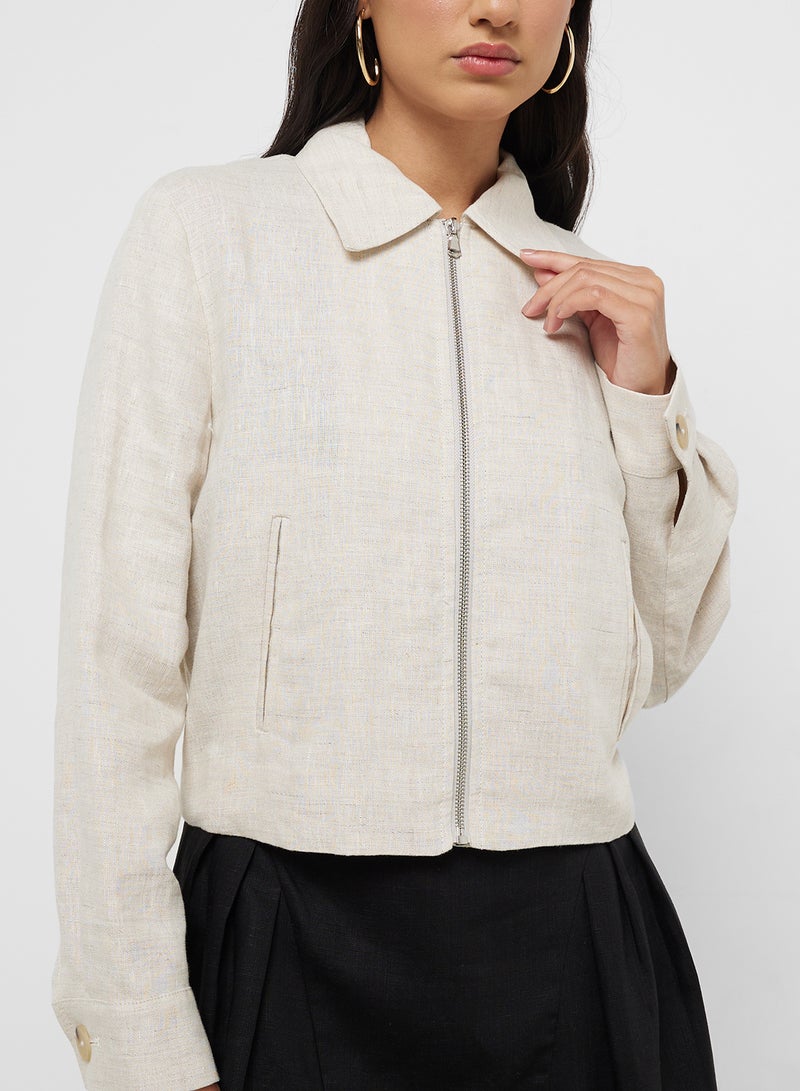 MANGO 100% Linen Jacket With Zip  - Image 3