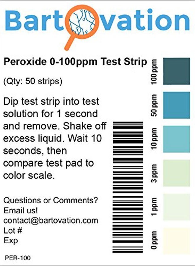 Bartovation Hydrogen Peroxide H2O2 Test Strips, Low Level, 0-100 Ppm [Vial Of 100 Strips] - Image 4