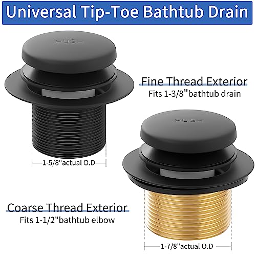 TLOZX Matte Black Bathtub Drain Tip-Toe Tub Trim Set with Two-Hole Overflow Faceplate Bathroom Tub Drains Replacement Conversion Tub Drain Kit Assembly with Universal Fine & Coarse Thread - Image 2