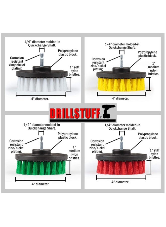 Drillstuff Drill Brush Attachment Power Scrubber Brush Set - 4in 4 Piece Soft, Medium and Stiff Power Scrubbing Brushes Drill Attachment – Spin Brushes for Cleaning Showers, Tubs, Bathroom, Tile, Grout, Carpet - Image 4