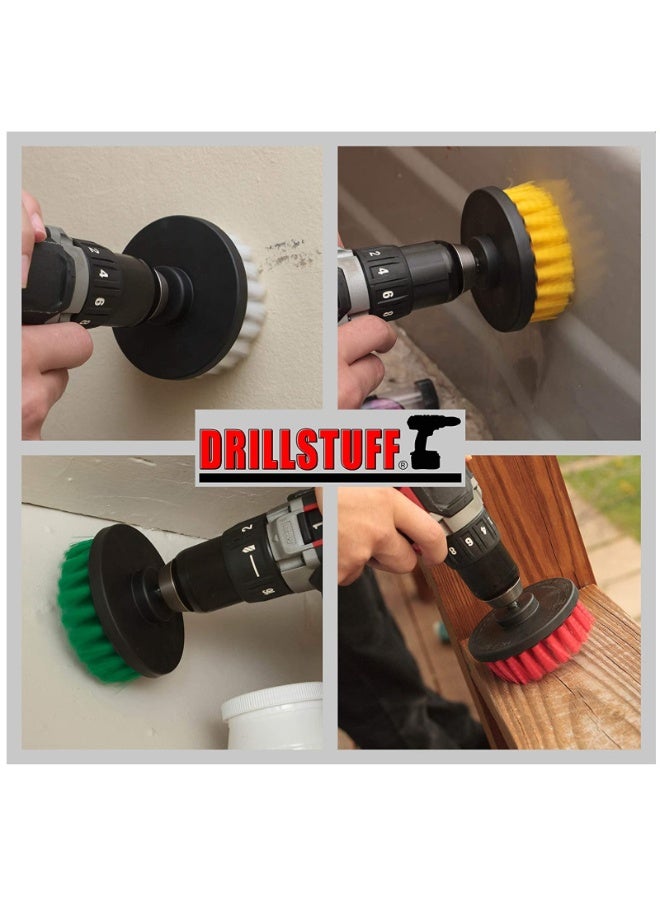 Drillstuff Drill Brush Attachment Power Scrubber Brush Set - 4in 4 Piece Soft, Medium and Stiff Power Scrubbing Brushes Drill Attachment – Spin Brushes for Cleaning Showers, Tubs, Bathroom, Tile, Grout, Carpet - Image 3