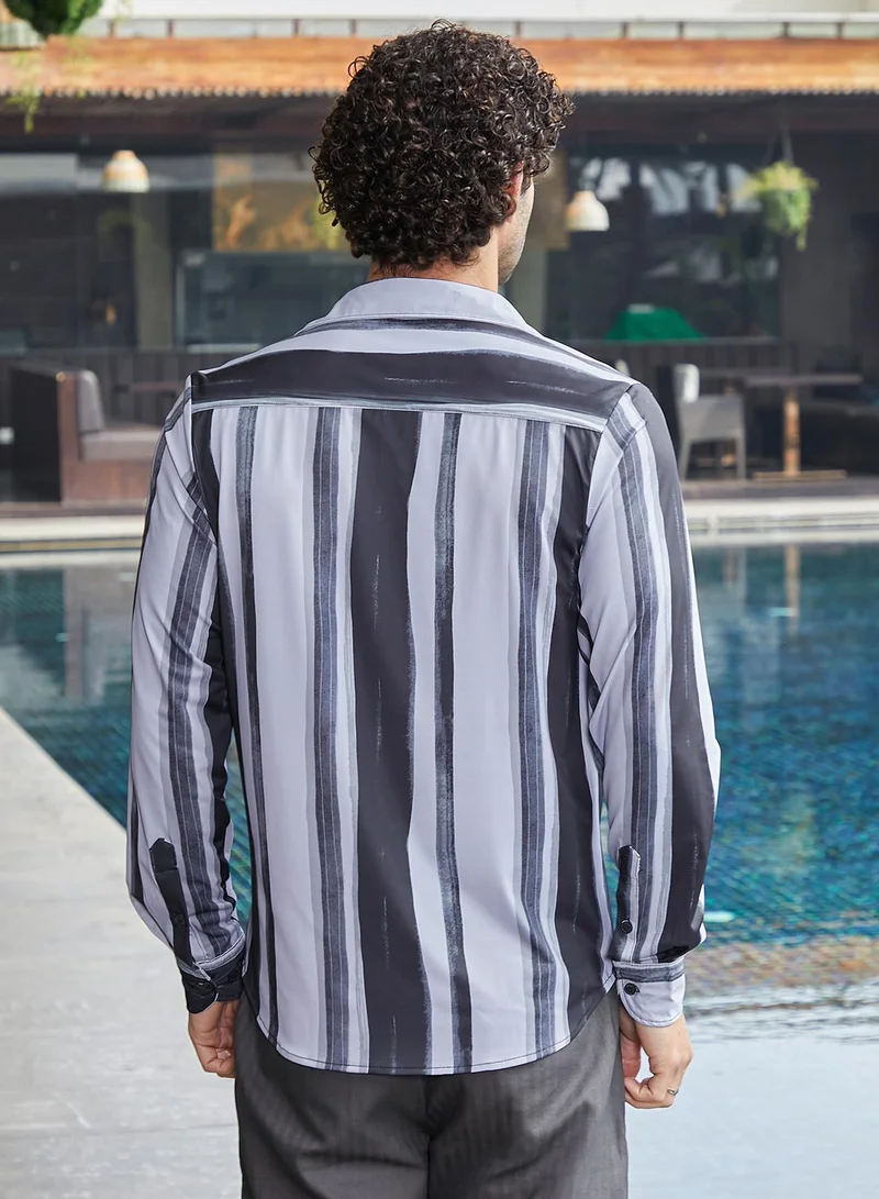 CAHOOT  Men's Cloud Grey Brushstroke Pattern Shirt for Men | Best Price UAE