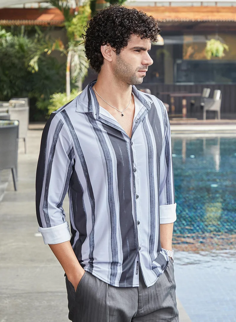 CAHOOT  Men's Cloud Grey Brushstroke Pattern Shirt for Men | Best Price UAE
