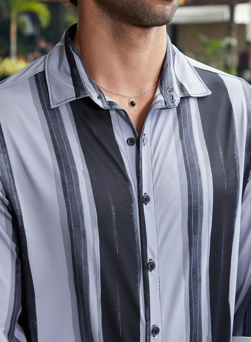 CAHOOT  Men's Cloud Grey Brushstroke Pattern Shirt for Men | Best Price UAE