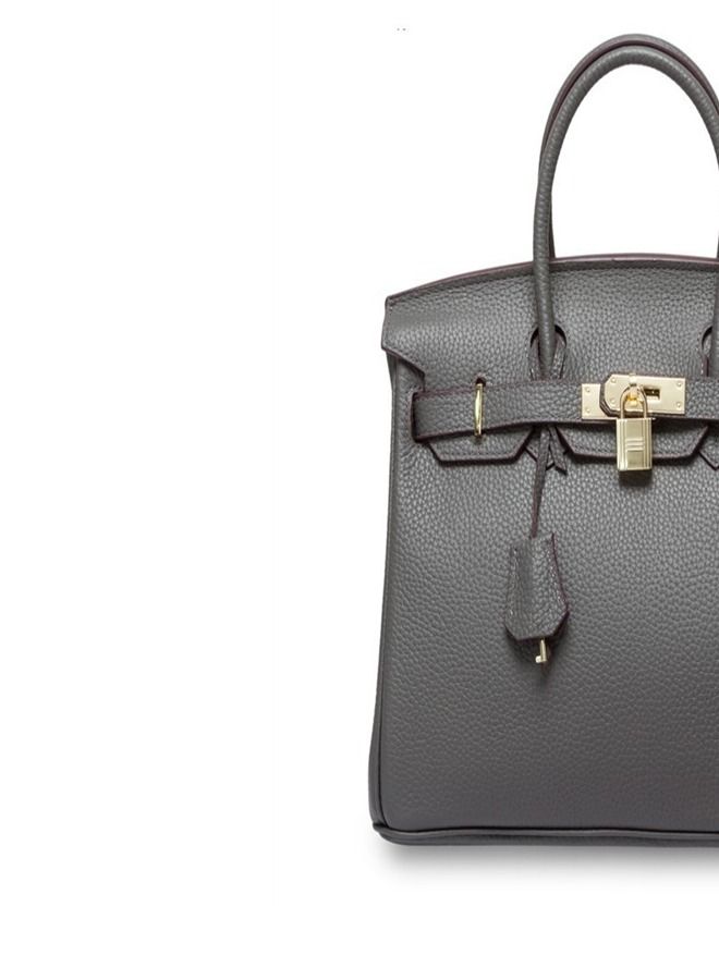 Loquat Gold Buckle Leather Handbag Iron Gray  - Image 3