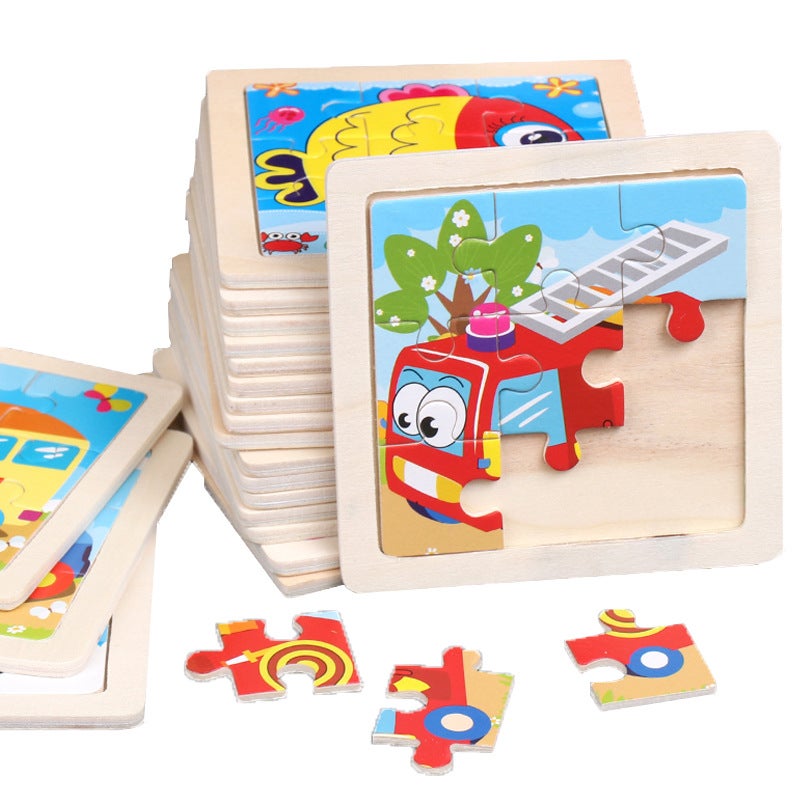 9-Piece Wooden Children'S Puzzle Toy For Early Childhood Education, Educational Cartoon Animals And Vehicles Cognitive Puzzle Board Assembly - Image 2