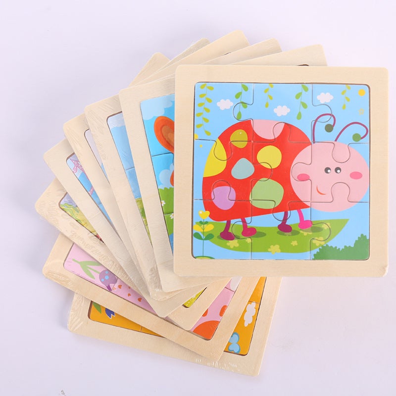 9-Piece Wooden Children'S Puzzle Toy For Early Childhood Education, Educational Cartoon Animals And Vehicles Cognitive Puzzle Board Assembly - Image 5