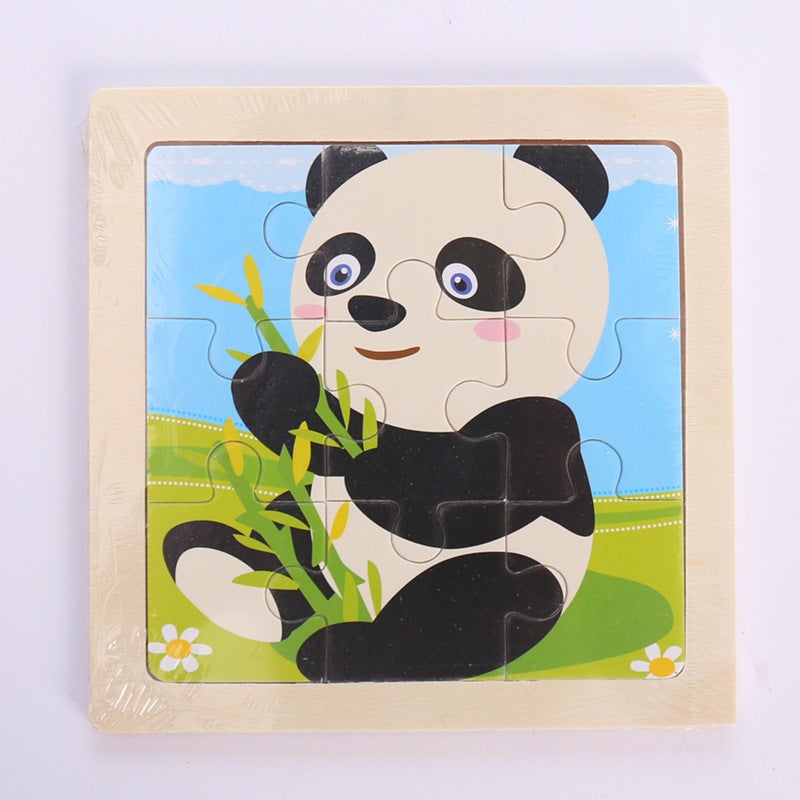 9-Piece Wooden Children'S Puzzle Toy For Early Childhood Education, Educational Cartoon Animals And Vehicles Cognitive Puzzle Board Assembly - Image 1