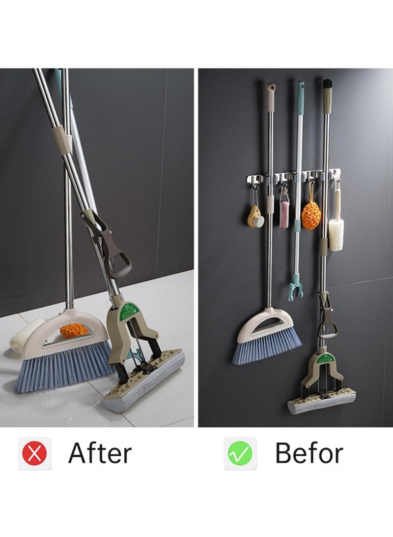 VIUAUAX حامل مكنسة ممسحة، حامل مكنسة مكنسة، شماعة من الفولاذ المقاوم للصدأ مثبتة على الحائط، منظم أدوات ذاتية اللصق، 3 رفوف 4 خطافات للخدمة الشاقة بدون حفر للمنزل، المرآب، المطبخ، الحديقة، تخزين الحمام - فضي - Image 3