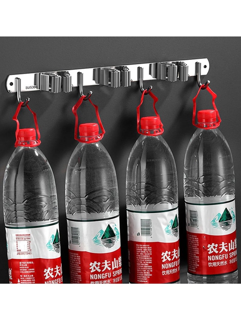 VIUAUAX حامل مكنسة ممسحة، حامل مكنسة مكنسة، شماعة من الفولاذ المقاوم للصدأ مثبتة على الحائط، منظم أدوات ذاتية اللصق، 3 رفوف 4 خطافات للخدمة الشاقة بدون حفر للمنزل، المرآب، المطبخ، الحديقة، تخزين الحمام - فضي - Image 5