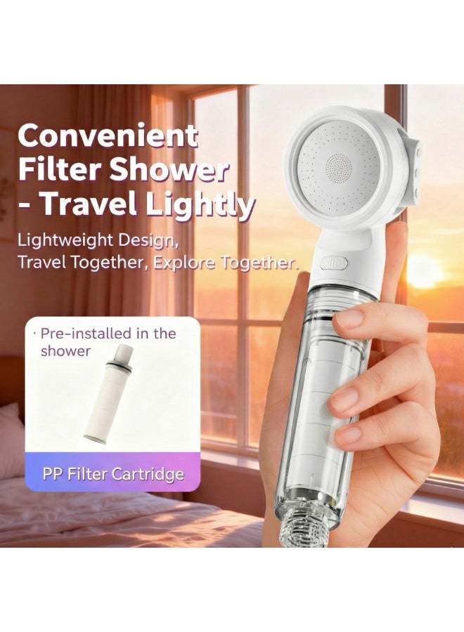 Portable Travel Shower Head with Filter - High Pressure, Chlorine & Rust Removal for Hair/Skin Care - 3 Flow Settings(White) - Image 3